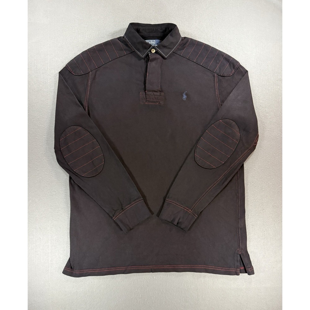 Vintage Polo Ralph Lauren Long Sleeve Rugby Black & Red Stitching Mens Size M